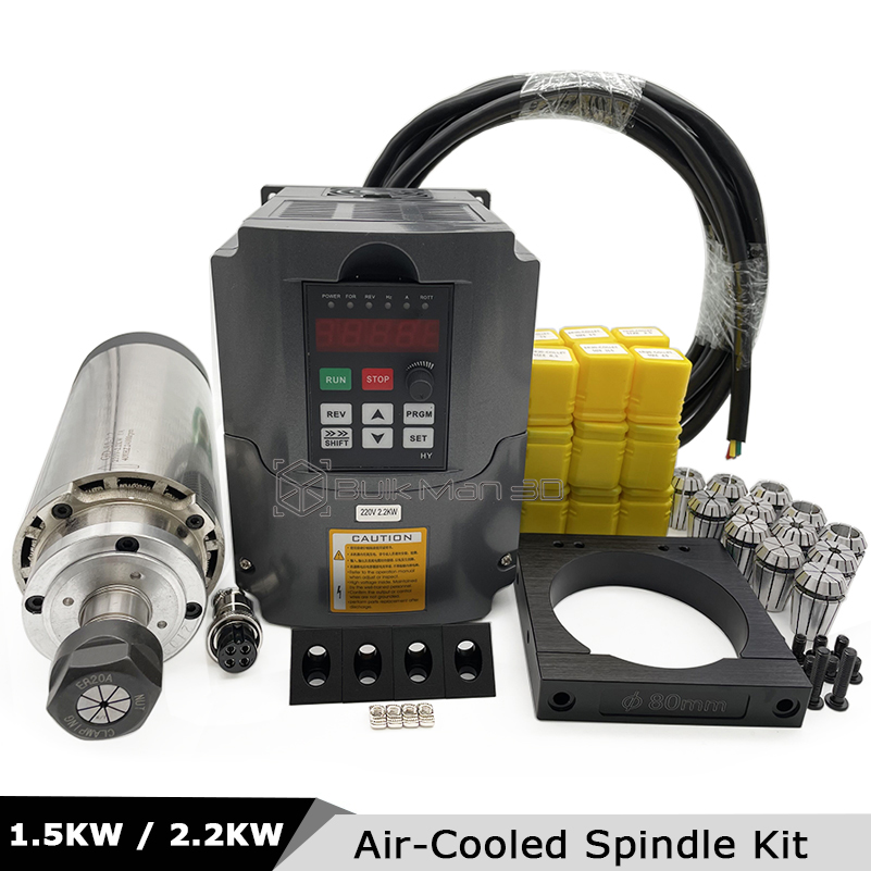 Air Cooled 1.5Kw Spindle Motor Inverter 110V - Kit motore mandrino CNC raffreddato ad